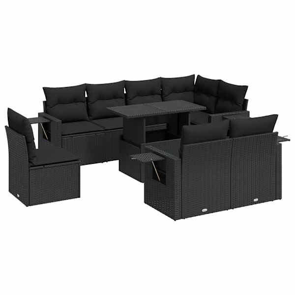 vidaXL 9-osaline aiadiivani komplekt patjadega, must, pol&uuml;rotang