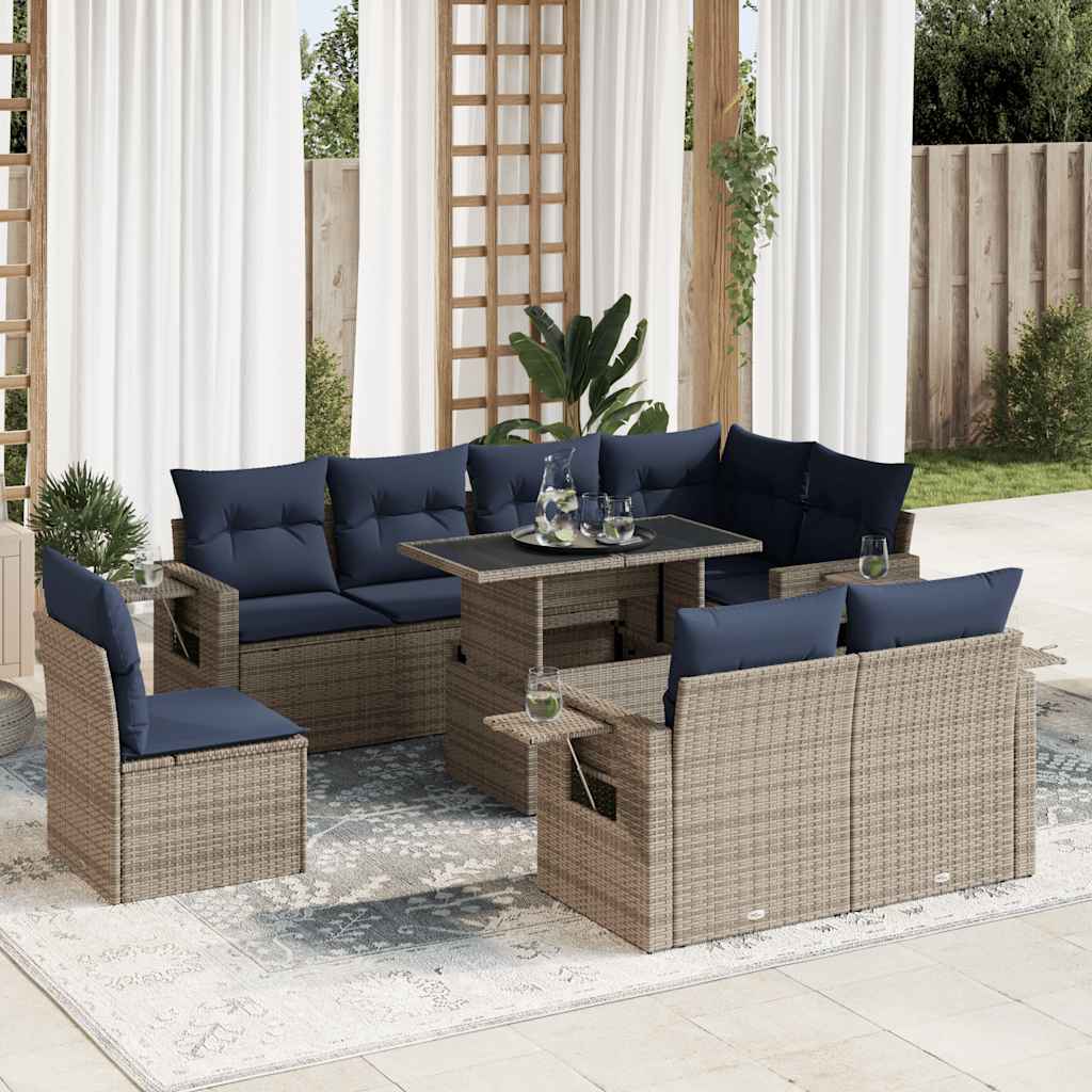 vidaXL 9-tlg. Garten-Sofagarnitur mit Kissen Braun Poly Rattan Akazie