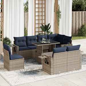 Vrtna sedežna garnitura z blazinami 9-delna siv ratan