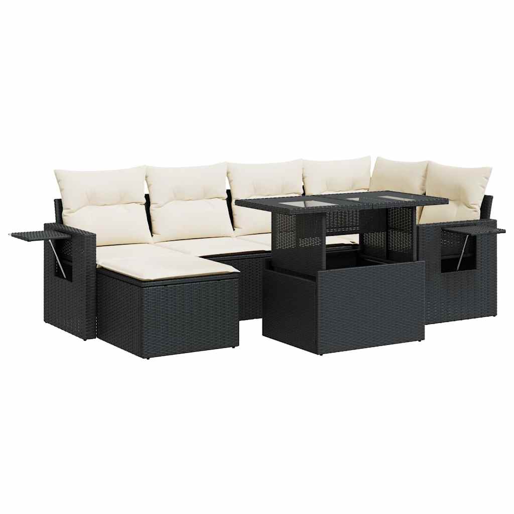 Thumbnail - vidaXL 7-tlg. Garten-Sofagarnitur mit Kissen Schwarz Poly Rattan