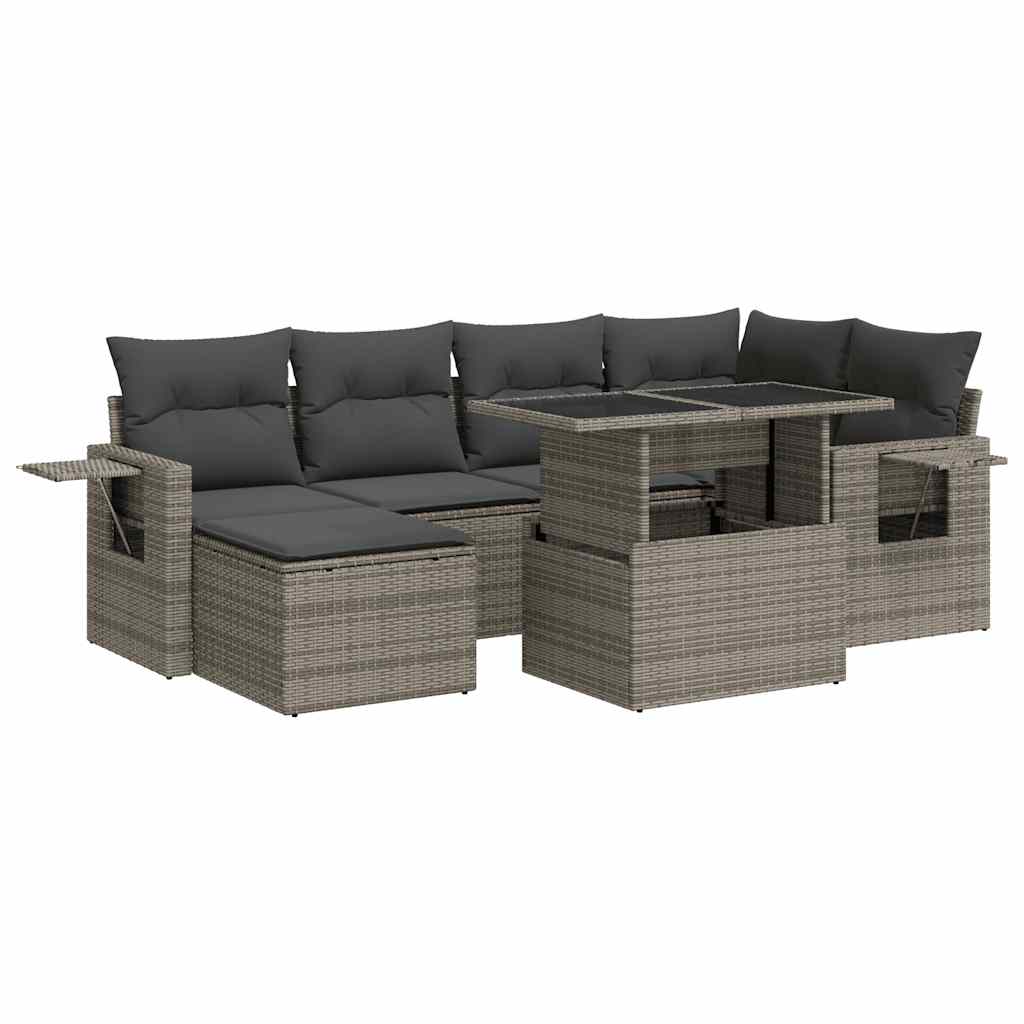 Thumbnail - vidaXL 7-tlg. Garten-Sofagarnitur mit Kissen Grau Poly Rattan