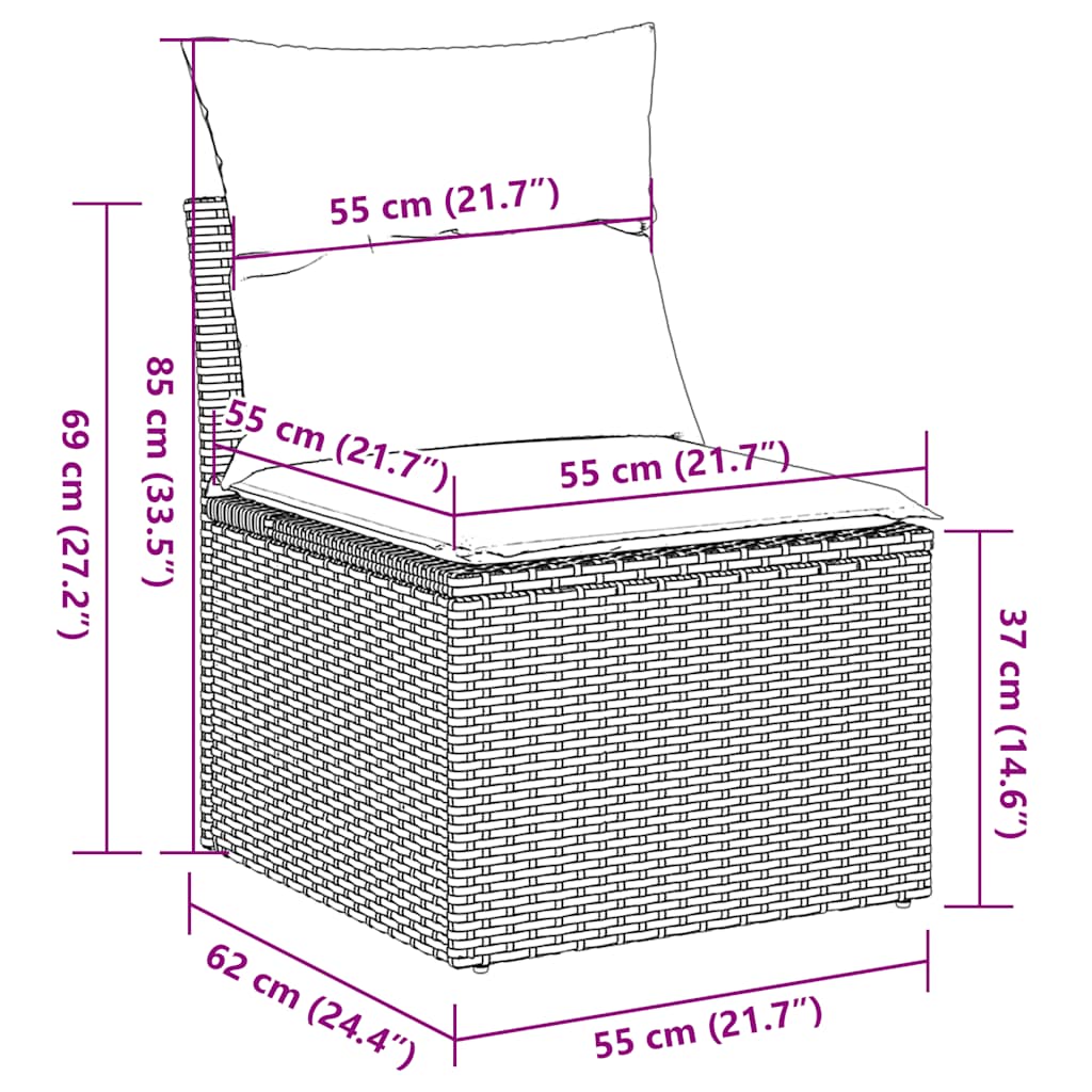 7dílná zahradní sedací souprava s poduškami šedá polyratan - obrázek 18