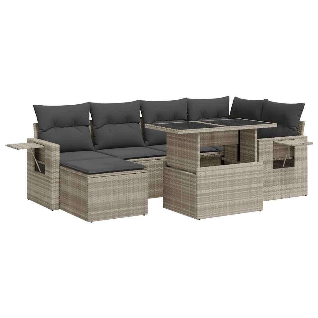 Thumbnail - vidaXL 7-tlg. Garten-Sofagarnitur mit Kissen Hellgrau Poly Rattan
