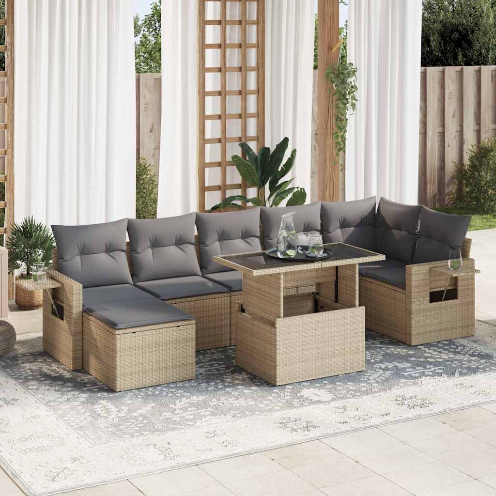 vidaXL 8-tlg. Garten-Sofagarnitur mit Kissen Beige Poly Rattan