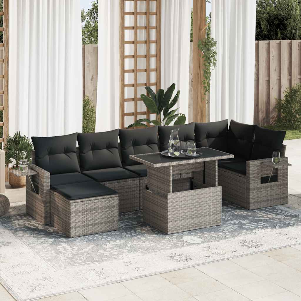 vidaXL Set canapele de grădină cu perne, 8 piese, gri, poliratan