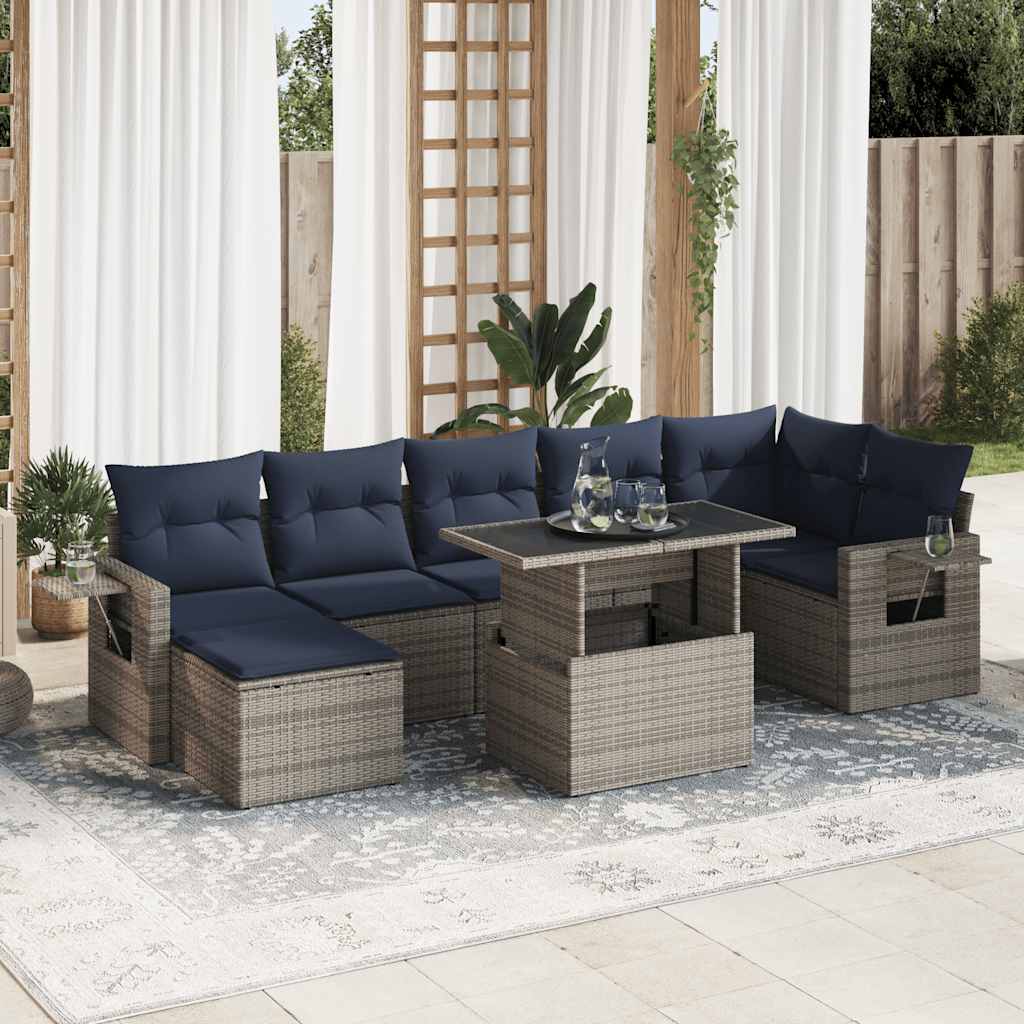 sofasæt til haven 8 dele med hynder polyrattan akacietræ grå