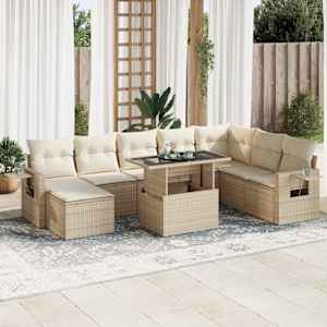 Vrtna garnitura 9-delna z blazinami bež poli ratan