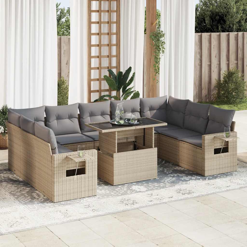 vidaXL Set canapele de grădină cu perne, 10 piese, bej, poliratan