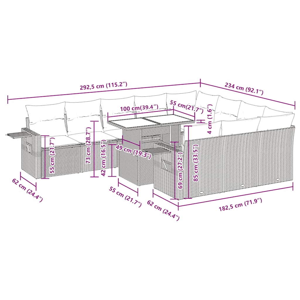 11dílná zahradní sedací souprava s poduškami černá polyratan - obrázek 15