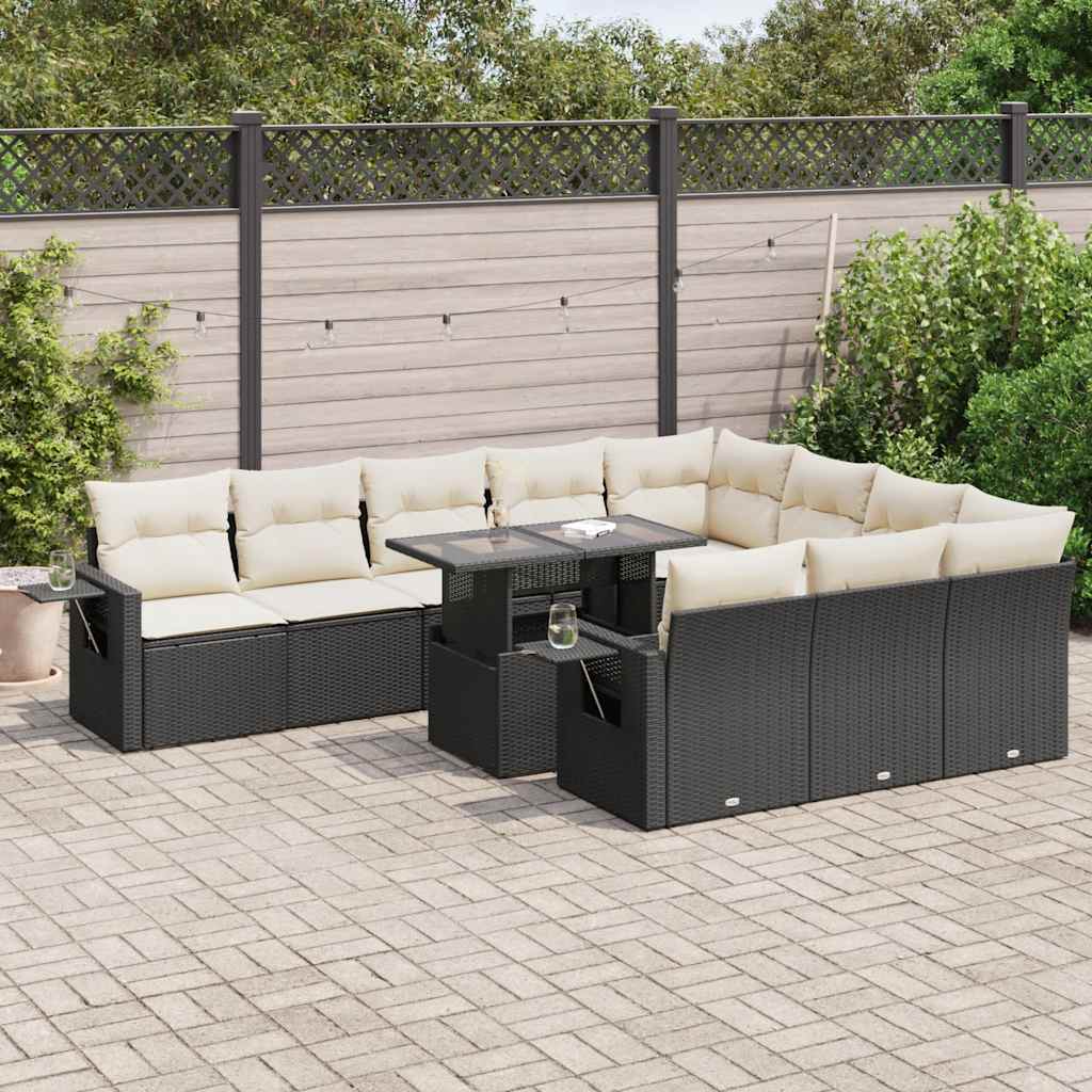 vidaXL Set canapele de grădină cu perne, 11 piese, negru, poliratan
