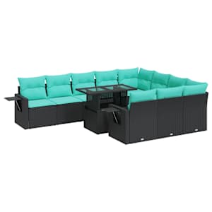 vidaXL 11-osaline aiadiivani komplekt patjadega, must, rotang/akaatsia