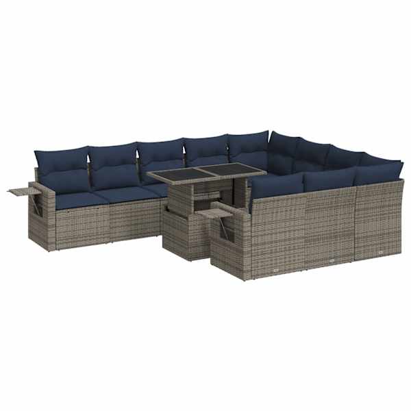 vidaXL 11-osaline aiadiivani komplekt patjadega, hall, rotang/akaatsia