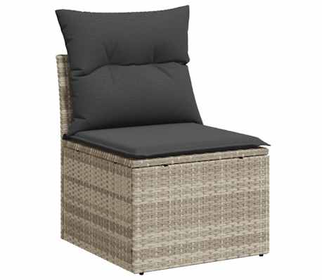vidaXL 11-tlg. Garten-Sofagarnitur mit Kissen Hellgrau Poly Rattan