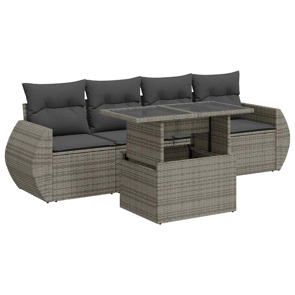 Thumbnail - vidaXL 5-tlg. Garten-Sofagarnitur mit Kissen Grau Poly Rattan