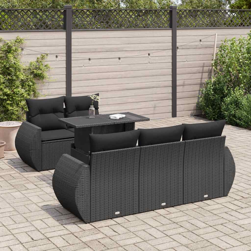 vidaXL 6-tlg. Garten-Sofagarnitur mit Kissen Schwarz Poly Rattan