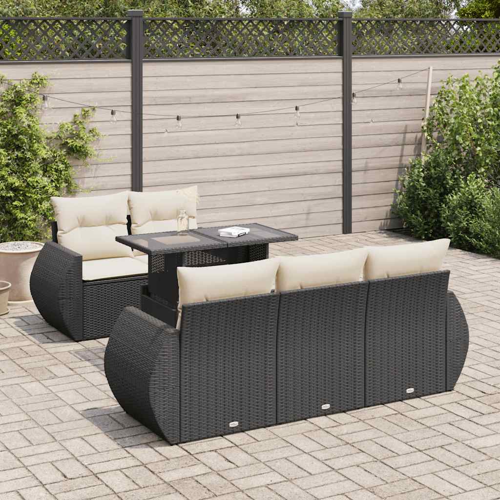 vidaXL Set mobilier de grădină cu perne, 6 piese, negru, poliratan