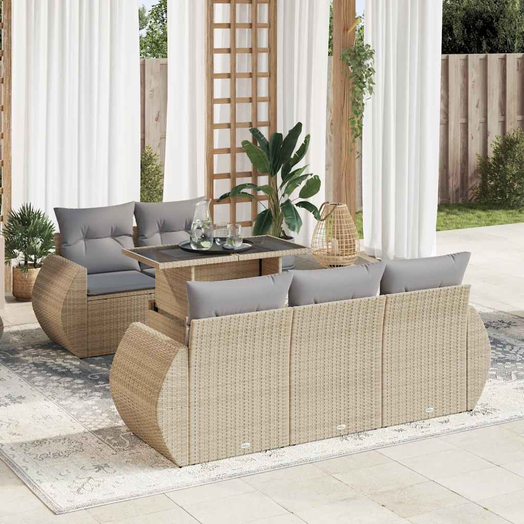 vidaXL 6-tlg. Garten-Sofagarnitur mit Kissen Beige Poly Rattan