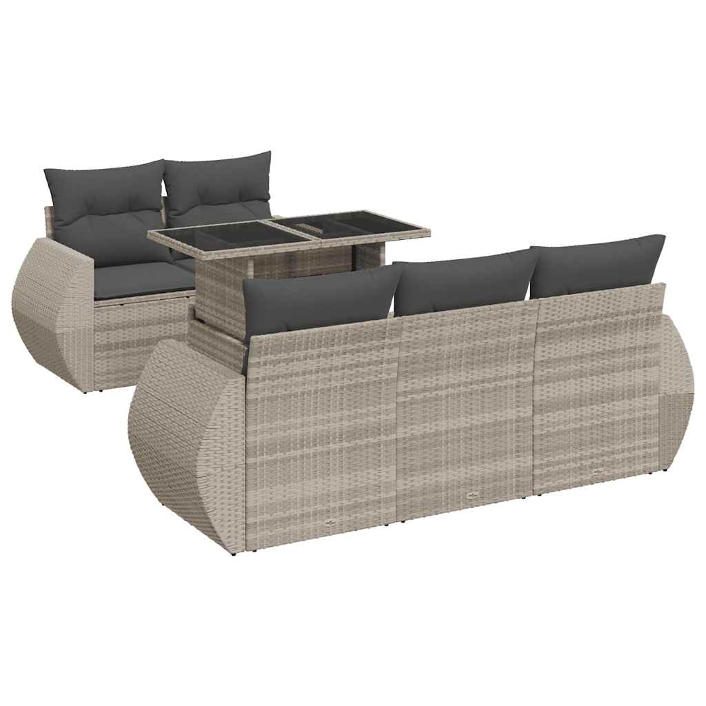 Thumbnail - vidaXL 6-tlg. Garten-Sofagarnitur mit Kissen Hellgrau Poly Rattan