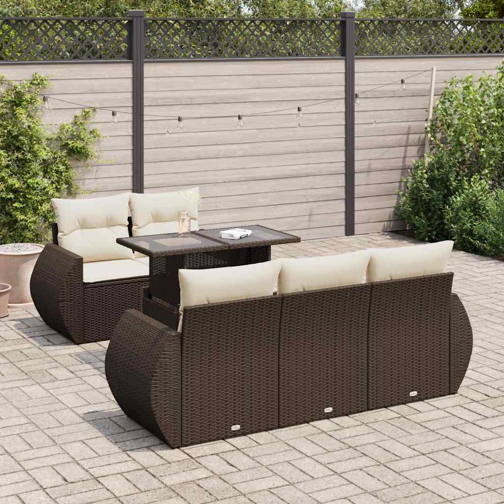 6-tlg. Garten-Sofagarnitur mit Kissen Braun Poly Rattan