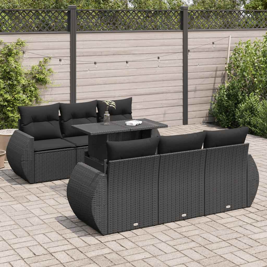 vidaXL Set canapele de grădină cu perne, 7 piese, negru, poliratan