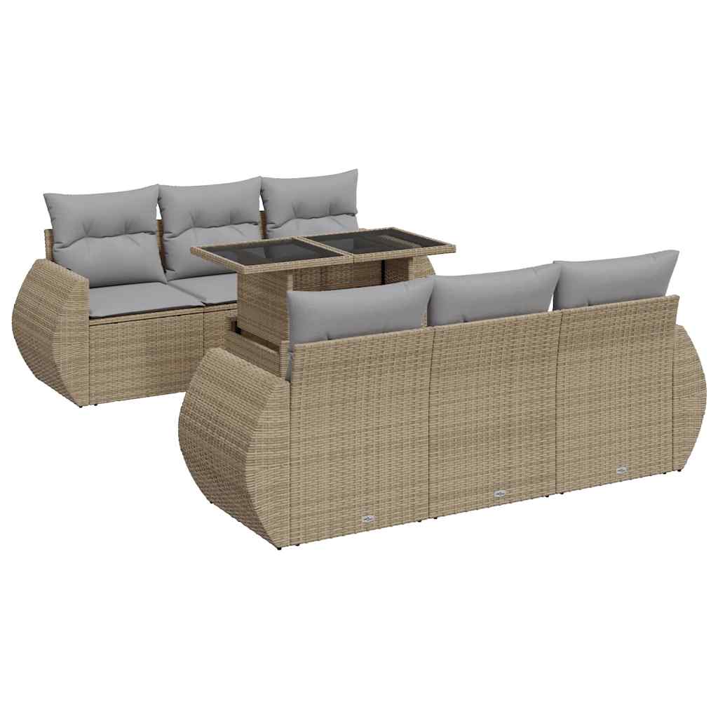 Thumbnail - vidaXL 7-tlg. Garten-Sofagarnitur mit Kissen Beige Poly Rattan