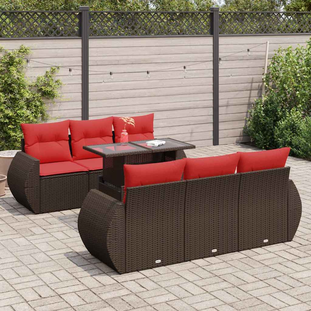 vidaXL Set canapele de grădină cu perne, 7 piese, maro, poliratan