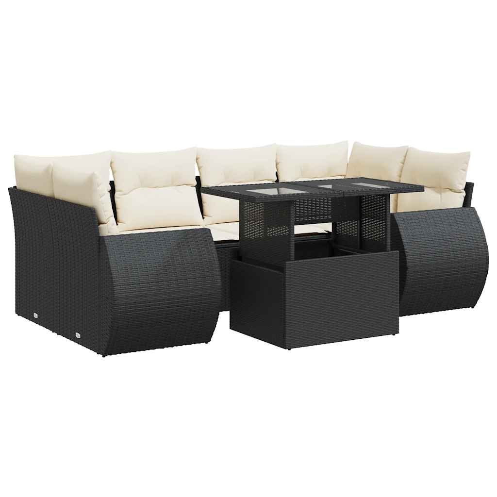 Thumbnail - vidaXL 7-tlg. Garten-Sofagarnitur mit Kissen Schwarz Poly Rattan