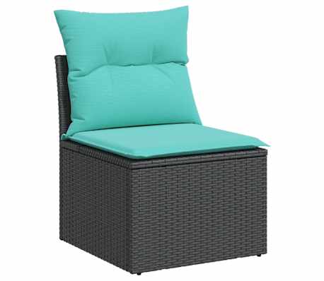 vidaXL 7-tlg. Garten-Sofagarnitur mit Kissen Schwarz Poly Rattan