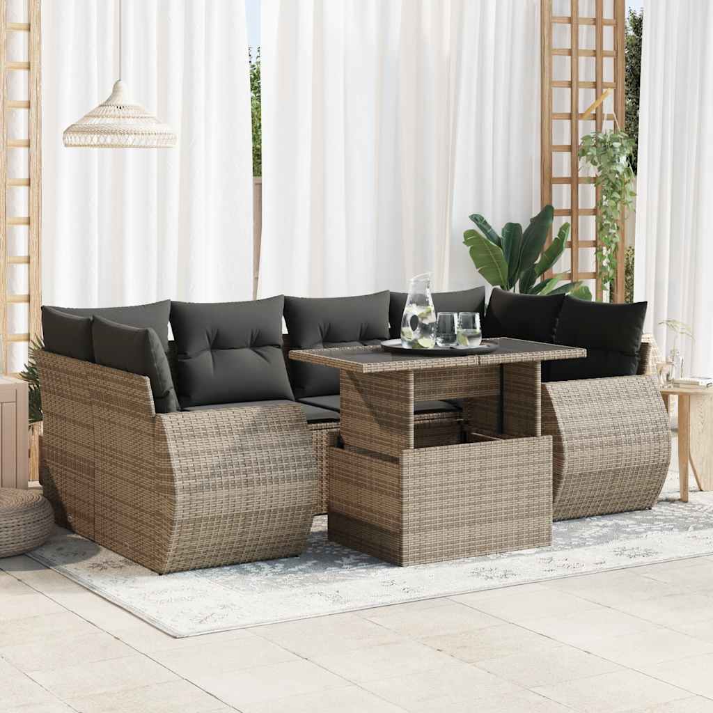 vidaXL 7-tlg. Garten-Sofagarnitur mit Kissen Grau Poly Rattan