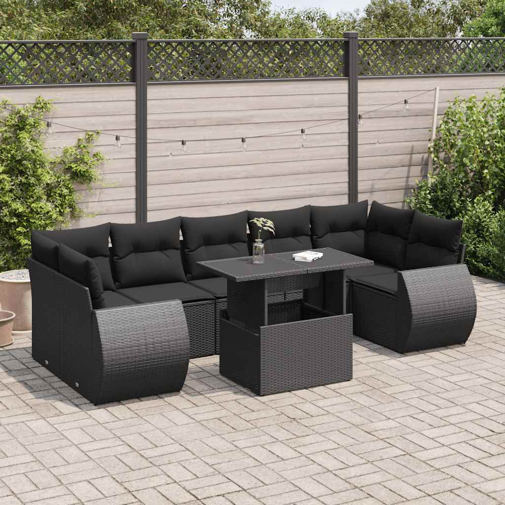 vidaXL Set mobilier de grădină cu perne, 8 piese, negru, poliratan