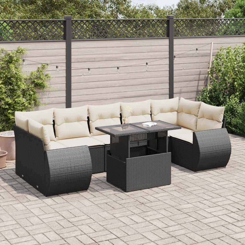 vidaXL 8-tlg. Garten-Sofagarnitur mit Kissen Schwarz Poly Rattan