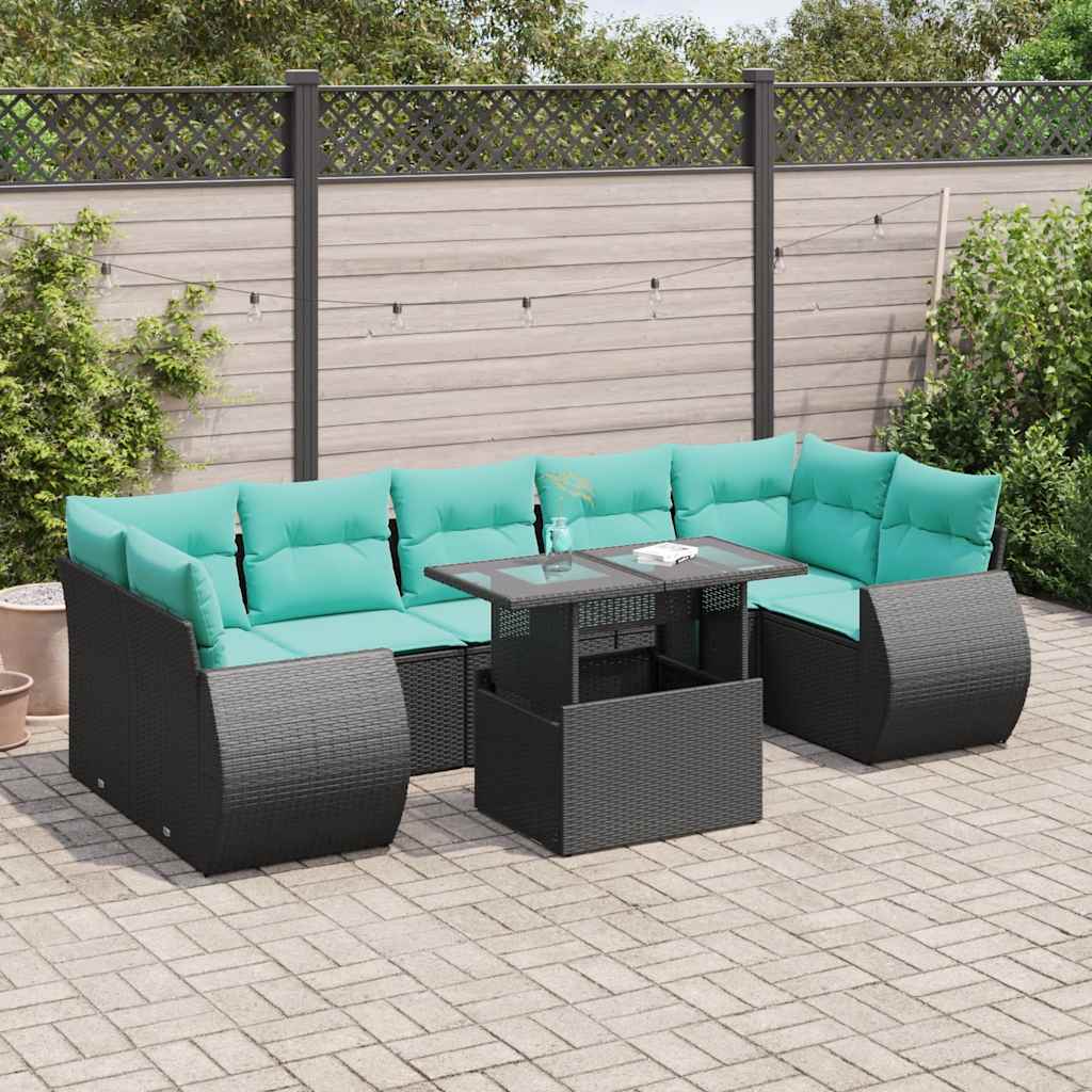 vidaXL 8-tlg. Garten-Sofagarnitur mit Kissen Schwarz Poly Rattan