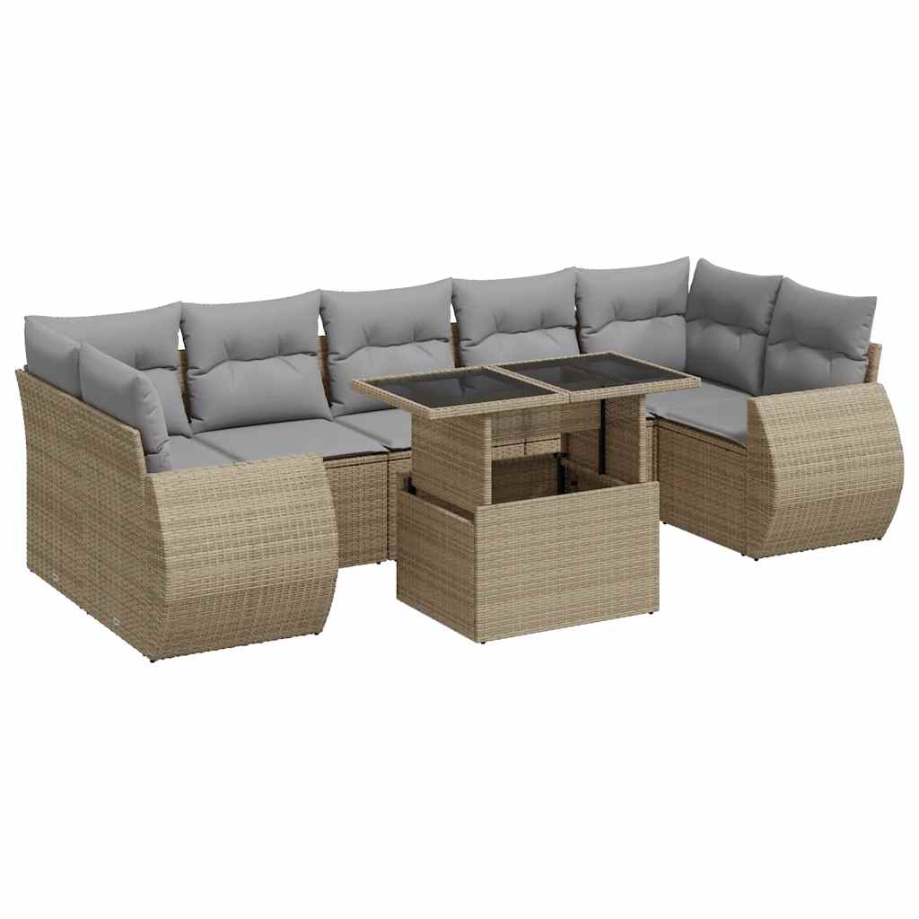 Thumbnail - vidaXL 8-tlg. Garten-Sofagarnitur mit Kissen Beige Poly Rattan
