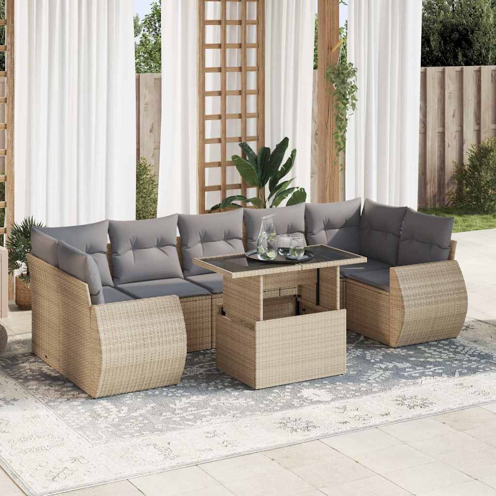 vidaXL Set canapele de grădină, 8 piese, cu perne, bej, poliratan