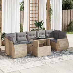 Vrtna sedežna garnitura 8-delna z blazinami bež poli ratan