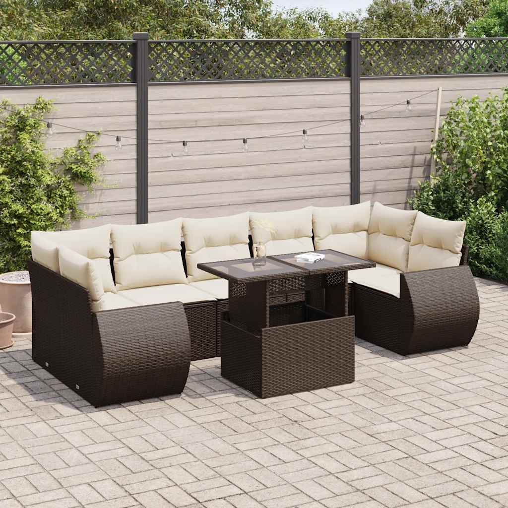 8-tlg. Garten-Sofagarnitur mit Kissen Braun Poly Rattan