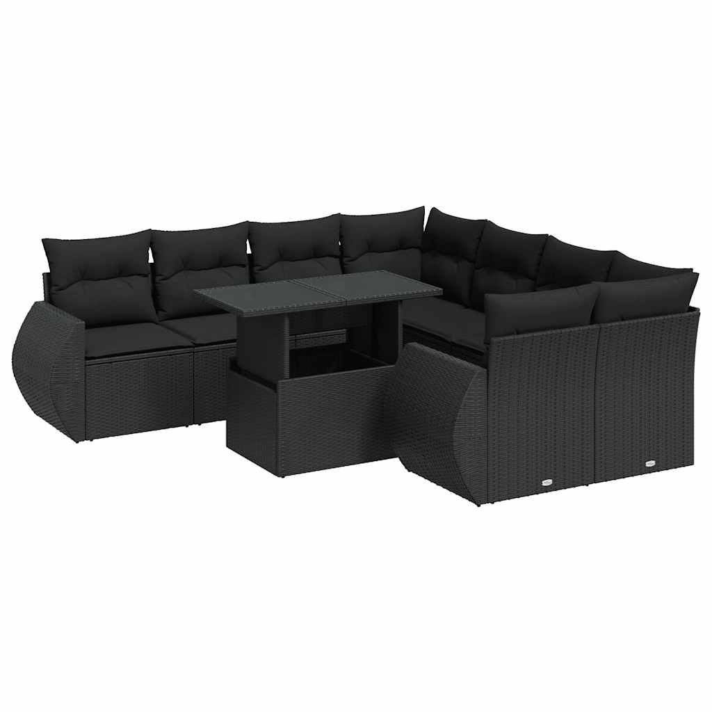 Thumbnail - vidaXL 9-tlg. Garten-Sofagarnitur mit Kissen Schwarz Poly Rattan