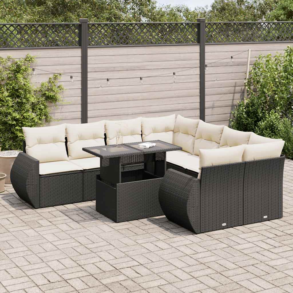 vidaXL Set mobilier de grădină cu perne, 9 piese, negru, poliratan