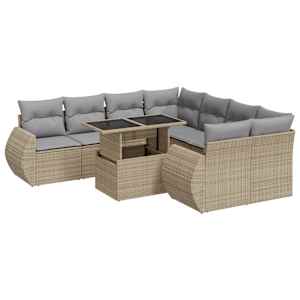 9dílná zahradní sedací souprava s poduškami béžová polyratan - obrázek 2