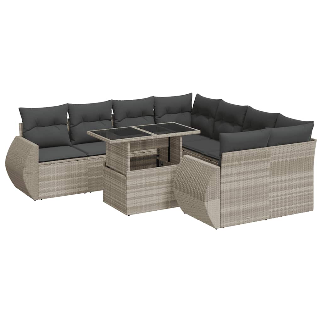 Thumbnail - vidaXL 9-tlg. Garten-Sofagarnitur mit Kissen Hellgrau Poly Rattan