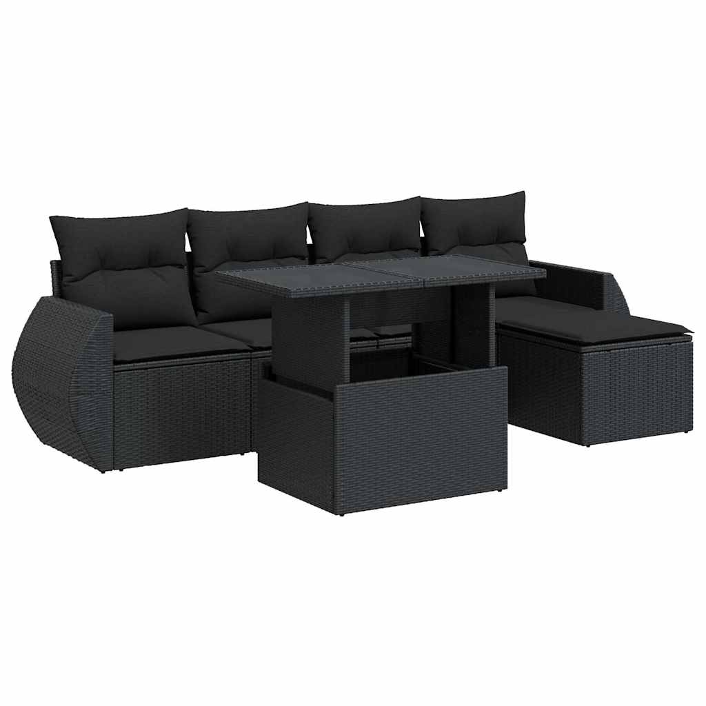 Thumbnail - vidaXL 6-tlg. Garten-Sofagarnitur mit Kissen Schwarz Poly Rattan