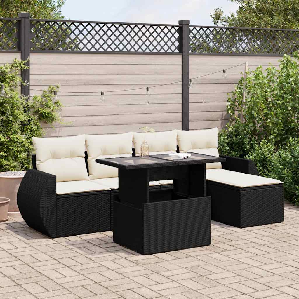 Thumbnail - vidaXL 6-tlg. Garten-Sofagarnitur mit Kissen Schwarz Poly Rattan