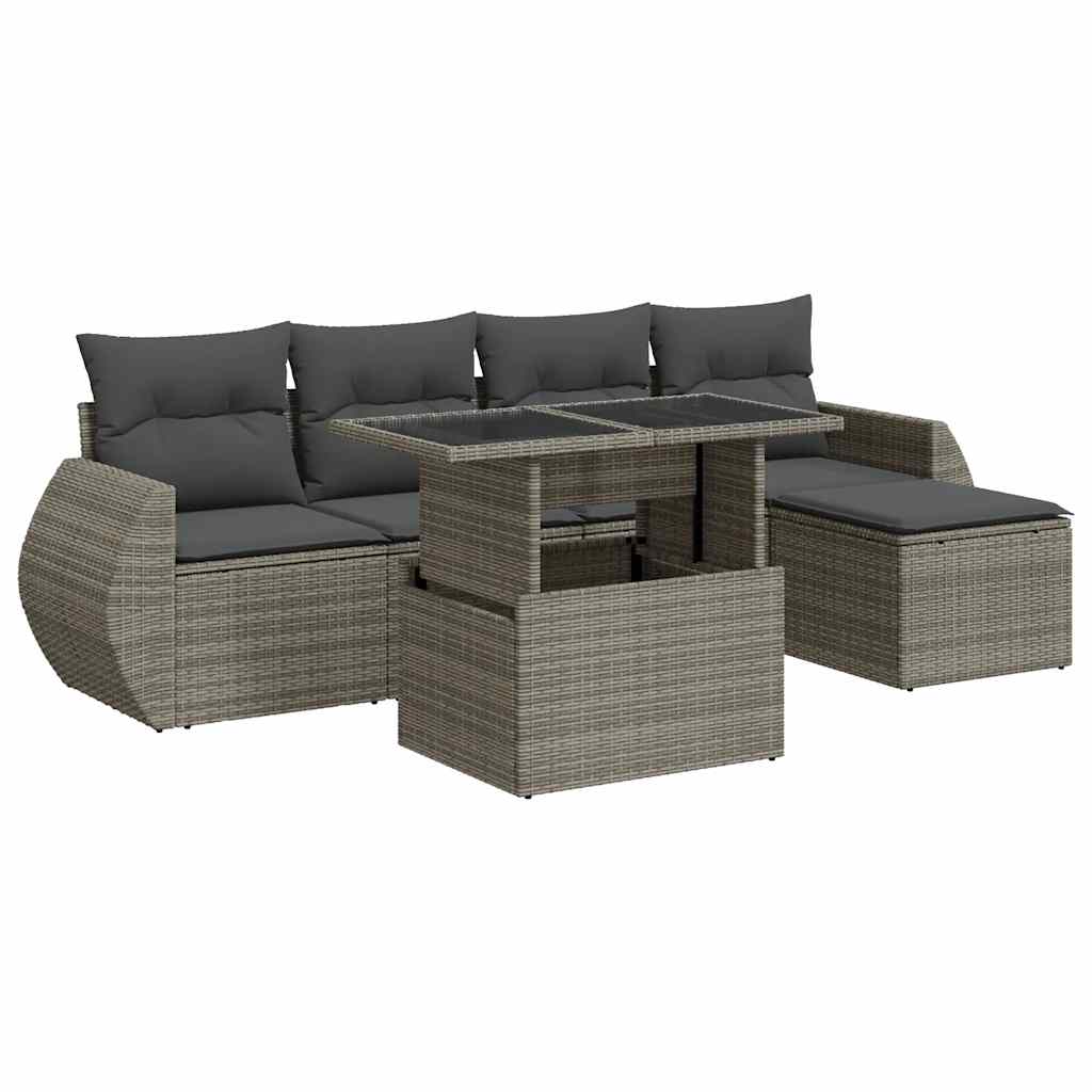 Thumbnail - vidaXL 6-tlg. Garten-Sofagarnitur mit Kissen Grau Poly Rattan