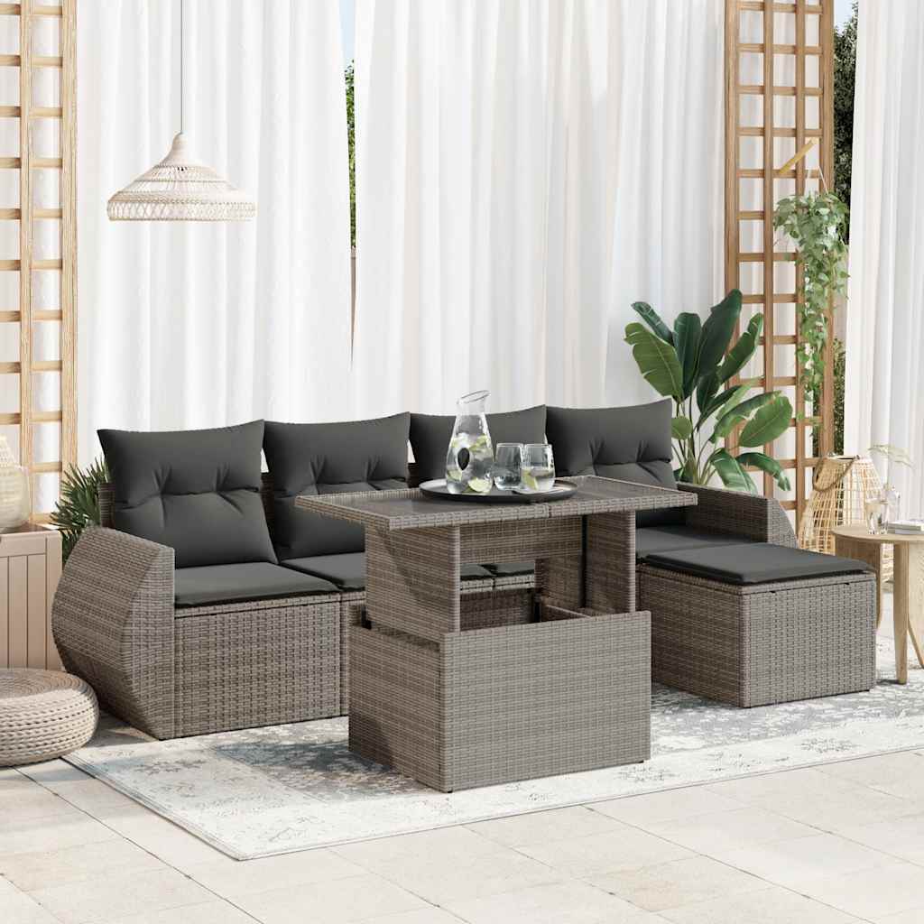 vidaXL 6-tlg. Garten-Sofagarnitur mit Kissen Grau Poly Rattan