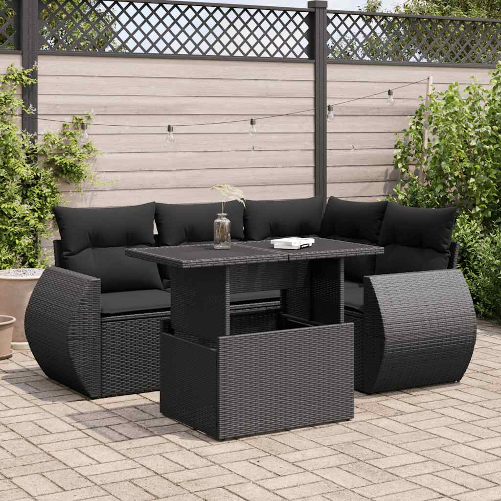 vidaXL Set mobilier de grădină cu perne, 5 piese, negru, poliratan