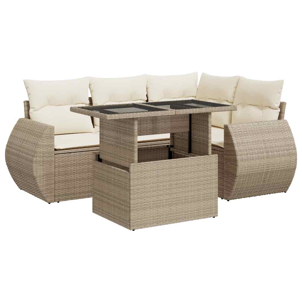 Thumbnail - vidaXL 5-tlg. Garten-Sofagarnitur mit Kissen Beige Poly Rattan