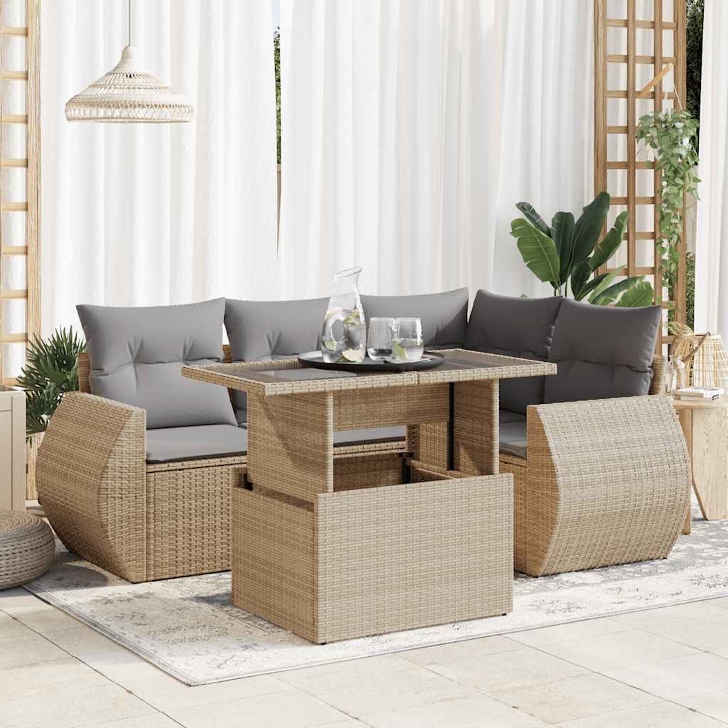 vidaXL Set canapele de grădină cu perne, 5 piese, bej, poliratan