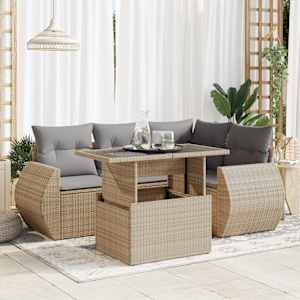 Vrtna sedežna garnitura 5-delna z blazinami bež poli ratan