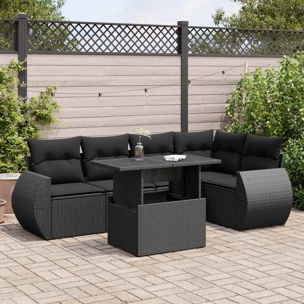 6-tlg. Garten-Sofagarnitur mit Kissen Schwarz Poly Rattan