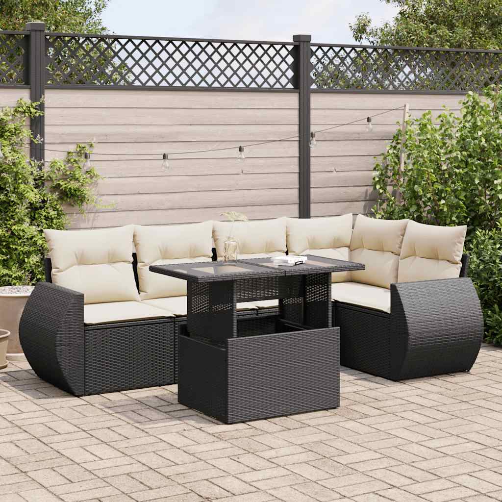 vidaXL Set mobilier de grădină cu perne, 6 piese, negru, poliratan